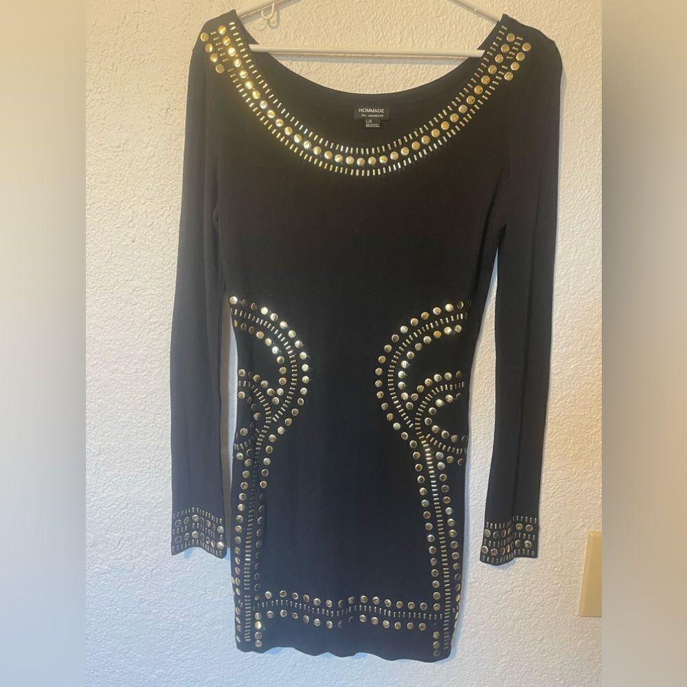 Vintage 80’s  Hommage knit dress.  Black and gold. Juniors sz L